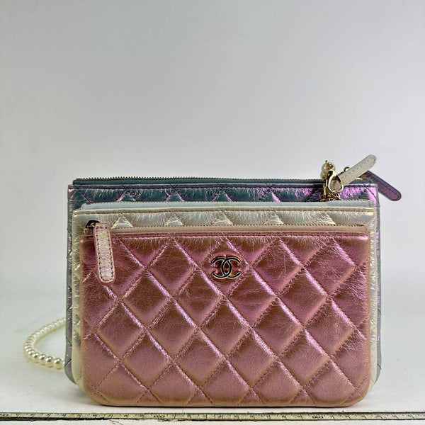 Chanel/CC Trio Cosmetic Case Iridescent Blue/Pink/Ivory Clutch