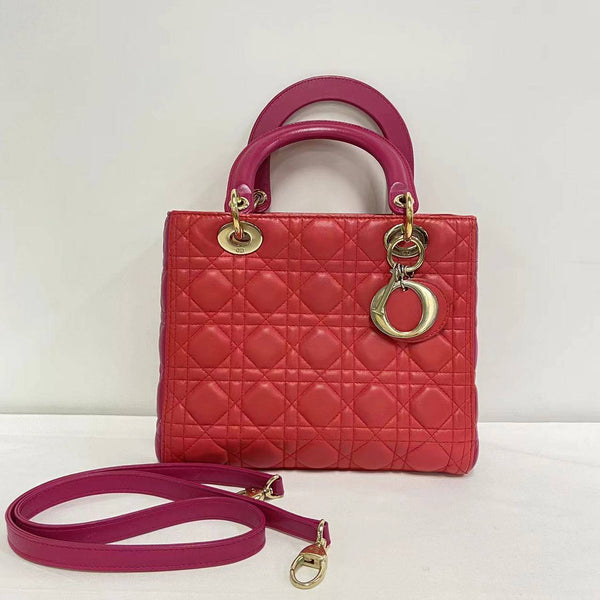 【TikTok Livestream】Dior/CD LadyDior Medium Red/Hot Pink Shoulder Bag/Handbag