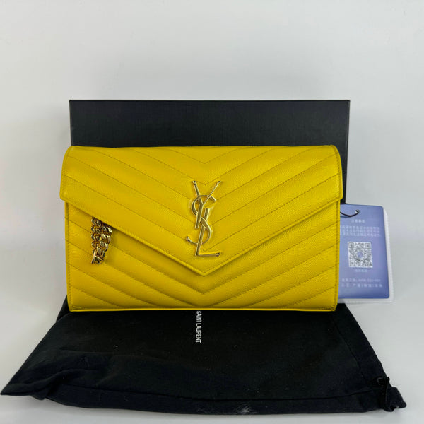 【TikTok Livestream】Saint Laurent/YSL Cassandre Envelope Caviar Yellow WOC Crossbody