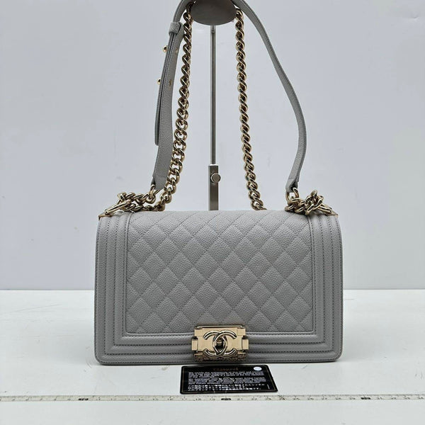 Chanel/CC Le Boy Medium Flap Quilted Caviar Grey Crossbody