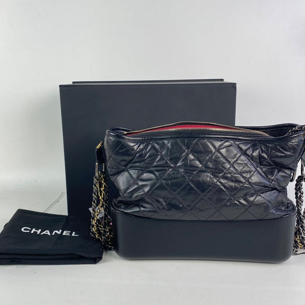 Chanel/CC Gabrielle Medium Aged Calfskin Black Shoulder Bag