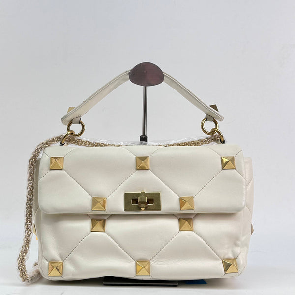 【TikTok Livestream】Valentino Roman Stud Large White Shoulder Bag