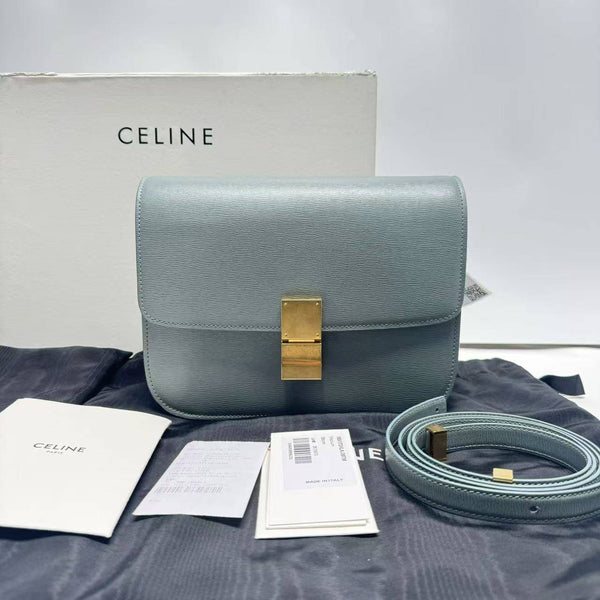 【TikTok Livestream】Celine Classic Box Medium Flap Misty Blue