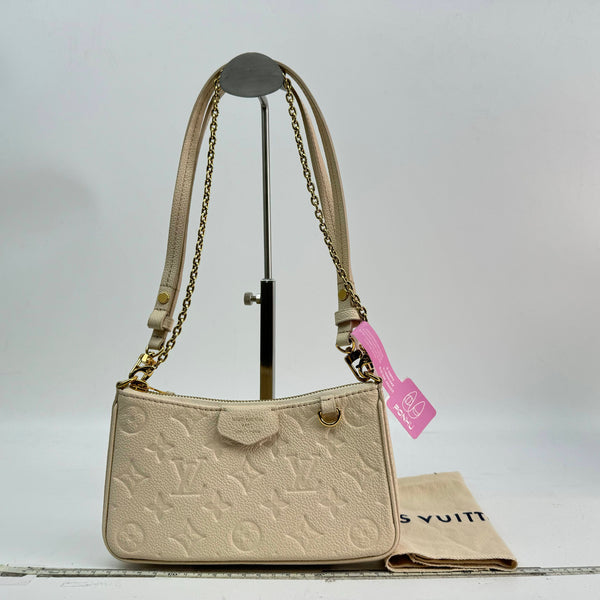 【TikTok Livestream】Louis Vuitton/LV Easy Pouch On Strap Empreinte Monogram Cream Shoulder Bag