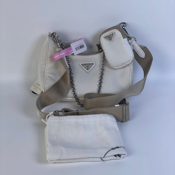 【TikTok Livestream】Prada Re edition 2005 Nylon White Shoulder Bag