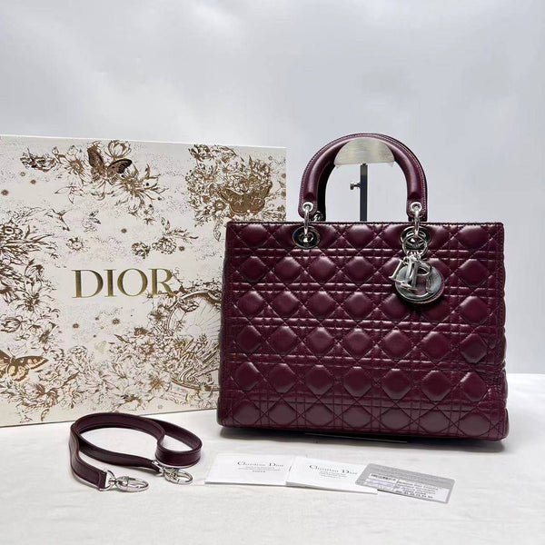 【TikTok Livestream】Dior/CD LadyDior Large Cannage Quilted Burgundy Shoulder Bag