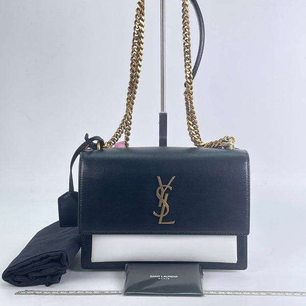 【TikTok Livestream】Saint Laurent/YSL Sunset Medium Black/White Shoulder Bag