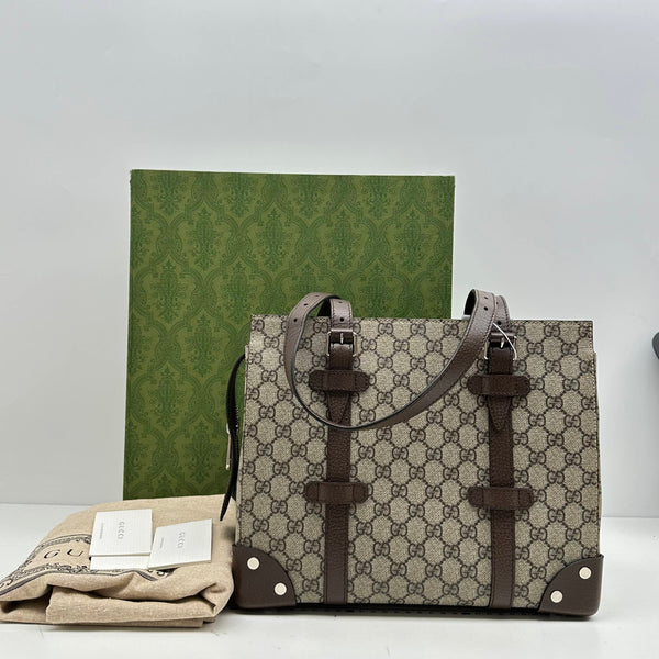 【TikTok Livestream】Gucci/GG Travel Bag Supreme Canvas/Calfskin Beige Tote Bag