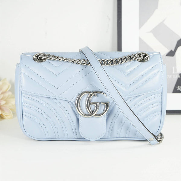 【TikTok Livestream】Gucci/GG Marmont Small Light Blue Crossbody