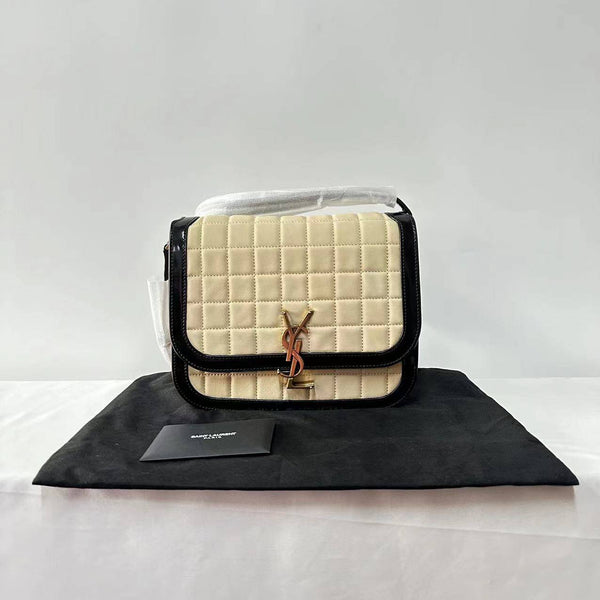 【TikTok Livestream】Saint Laurent/YSL Solferino Quilted Beige/Black Crossbody