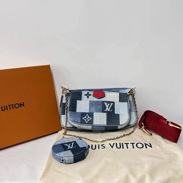 【TikTok Livestream】Louis Vuitton/LV Pochette Accessoire Denim Blue/Red Shoulder Bag