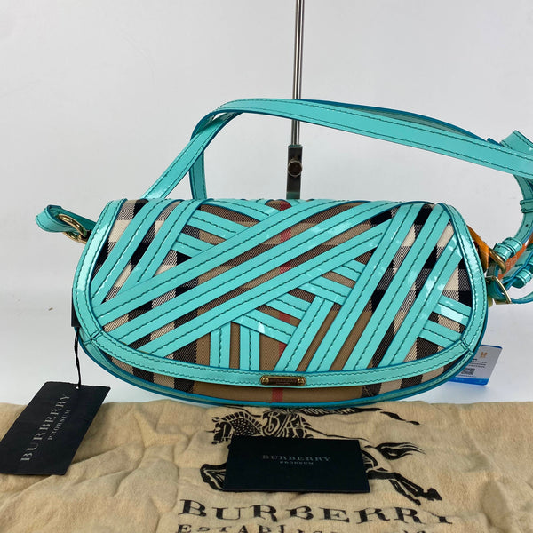 【TikTok Livestream】Burberry Vintage Lilford Medium Patent/Canvas Light Blue Shoulder Bag