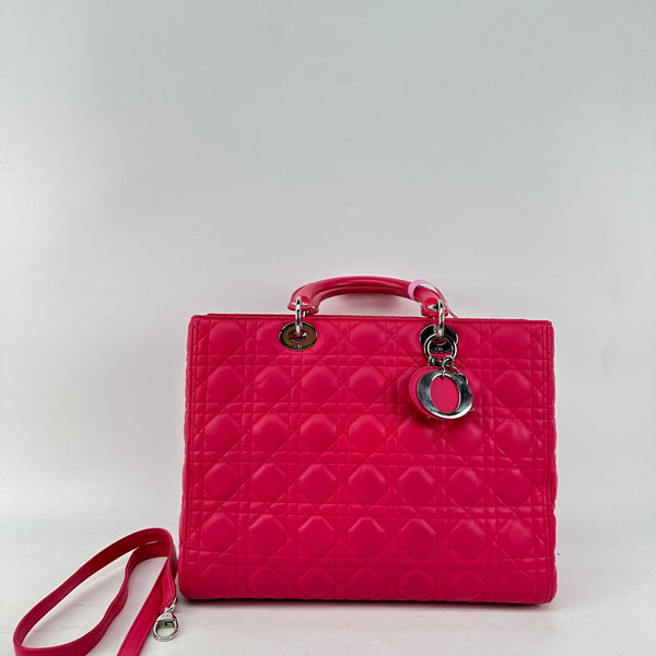 【TikTok Livestream】Dior/CD LadyDior Large Cannage Quilted Hot Pink With Sliver Hardware Shoulder Bag