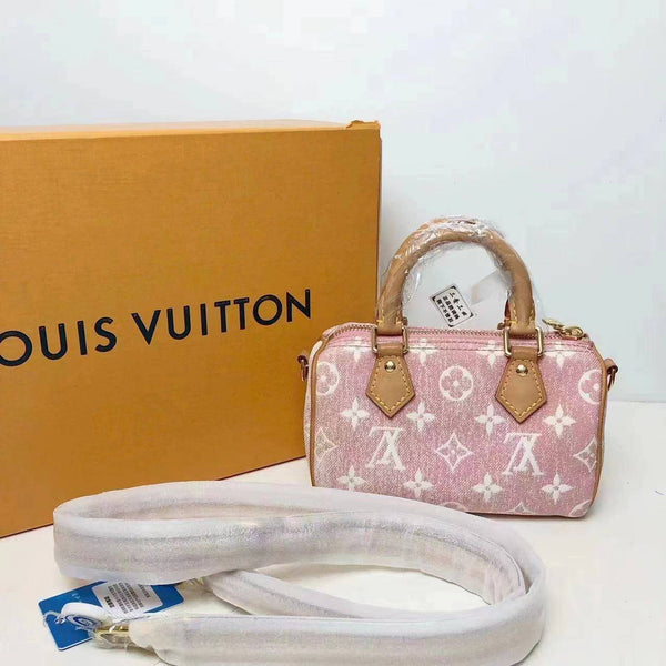 【TikTok Livestream】Louis Vuitton/LV Nano Speedy Bandouliere Denim Pink Crossbody