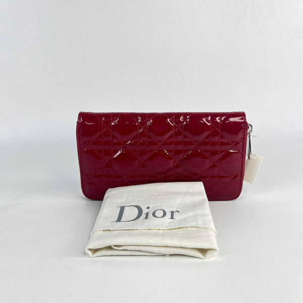 【TikTok Livestream】Dior/CD LadyDior Cannage Patent Red Zip Around Wallet