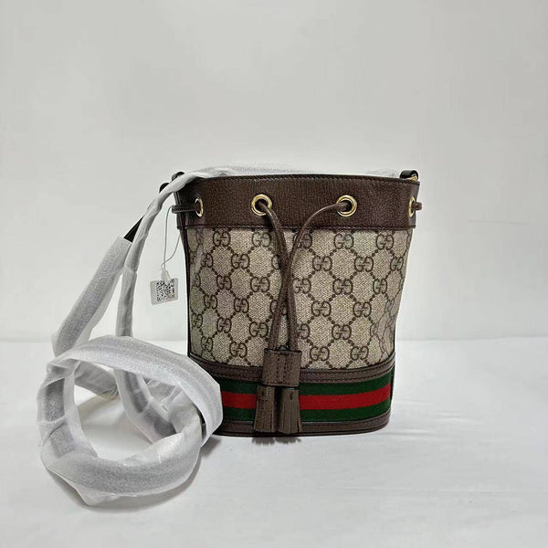 【TikTok Livestream】Gucci/GG Ophidia Bucket Bag GG Supreme Canvas Beige Shoulder Bag