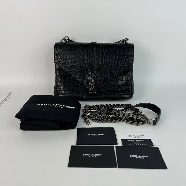 【TikTok Livestream】Saint Laurent/YSL College Medium Croco Embossed Black Shoulder Bag