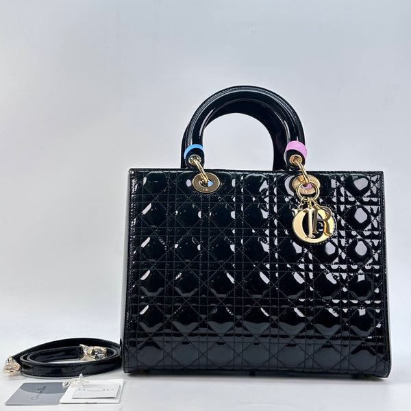 【TikTok Livestream】Dior/CD LadyDior Large Cannage Quilted Patent Black With Gold Hardware Shoulder Bag/Handbag