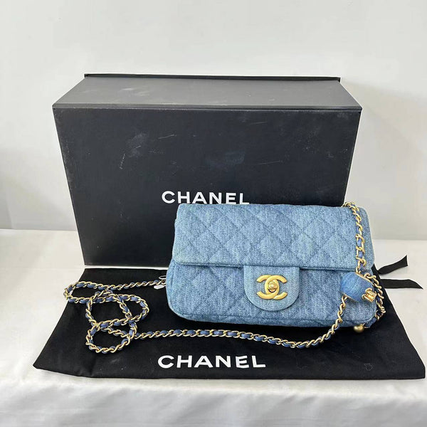 Chanel/CC Pearl Crush Mini Denim Flap Bag Blue Crossbody