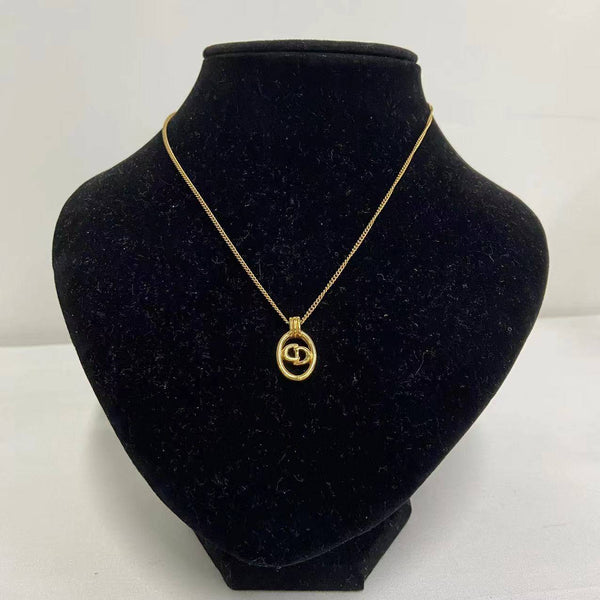 【Jewelry】Dior/CD Vintage Oval Gold Plated Necklace