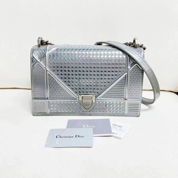 【TikTok Livestream】Dior/CD Diorama Medium Silver Crossbody/Shoulder Bag