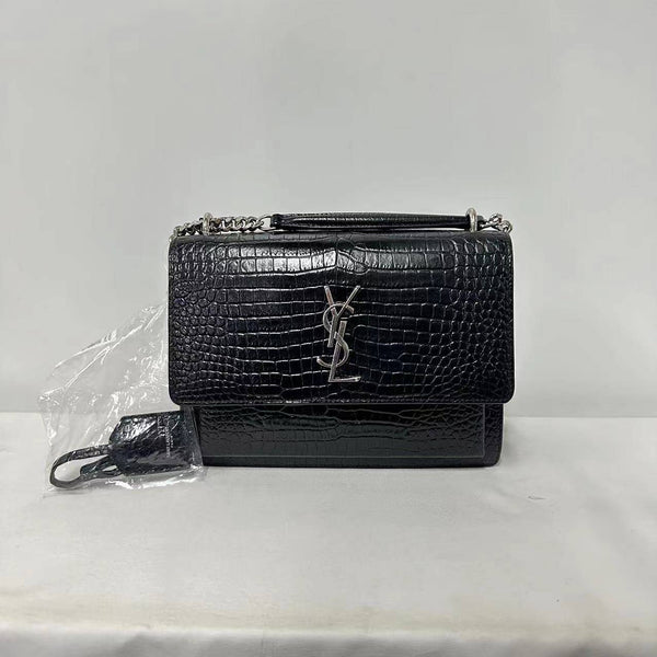 【TikTok Livestream】Saint Laurent/YSL Sunset Medium Black Croco Embossed Crossbody