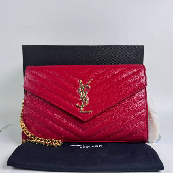 【TikTok Livestream】Saint Laurent/YSL Cassandre Envelope Caviar Red WOC Crossbody