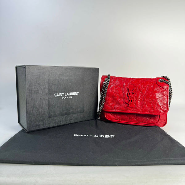 【TikTok Livestream】Saint Laurent/YSL Niki Medium Aged Calfskin Red Crossbody