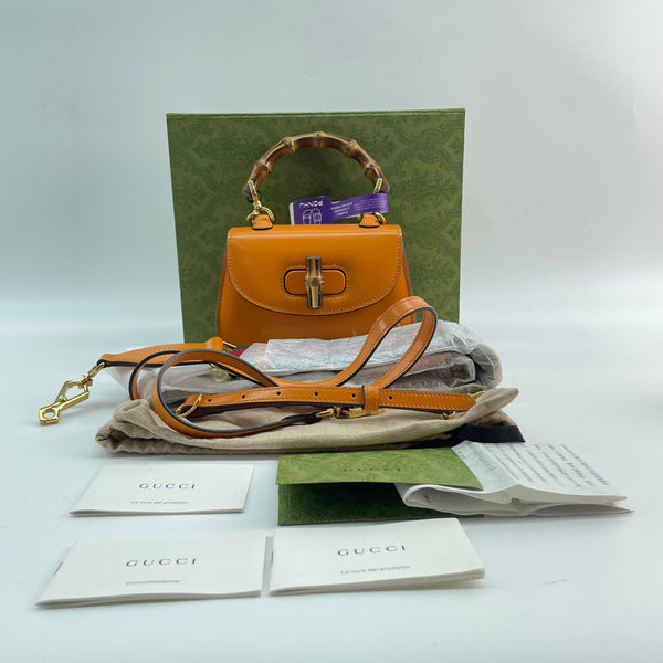 【TikTok Livestream】Gucci/GG  Bamboo 1947 Mini Gold Brown with Top Handle Crossbody