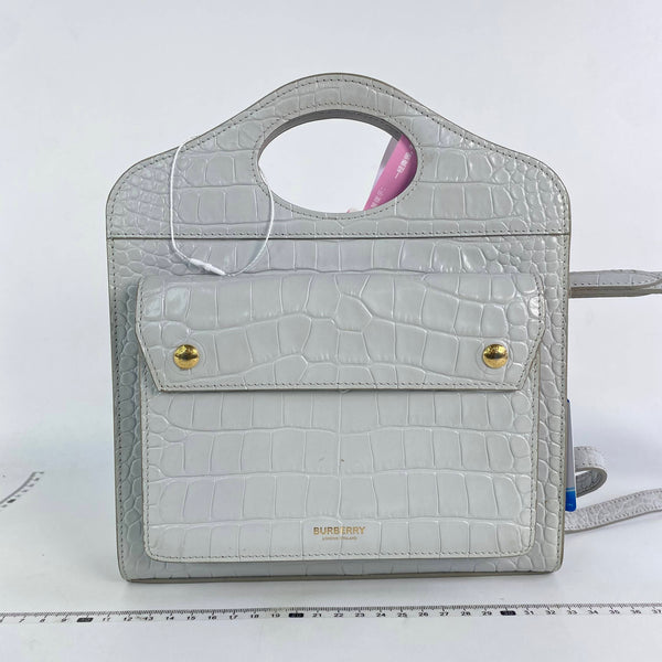 【TikTok Livestream】Saint Laurent/YSL Pocket Croco Embossed Off White Crossbody