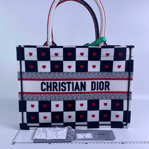 【TikTok Livestream】Dior/CD Book Tote D Chess Heart Medium Canvas Multicolor Tote Bag