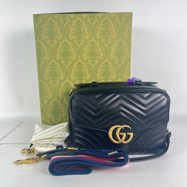 【TikTok Livestream】Gucci/GG Marmont Top Handle Camera Bag Small Black Shoulder Bag