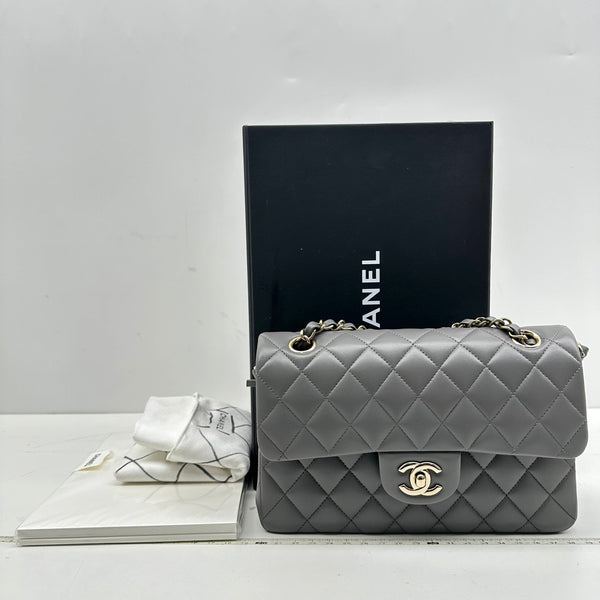 Chanel/CC Double Flap Rectangular Quilted Lambskin Grey Crossbody