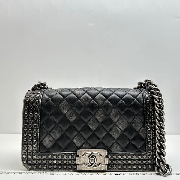 Chanel/CC Le Boy Medium Faded Quilted Studded Black Limited Edition Shoulder Bag