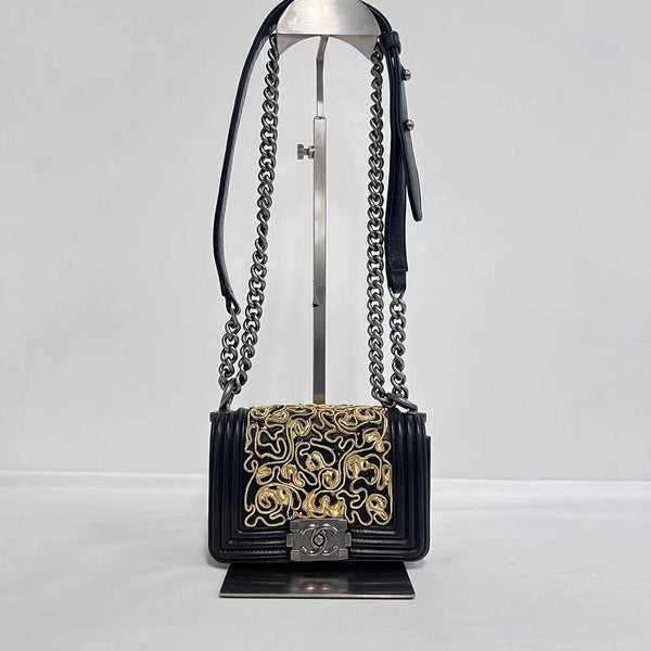 Chanel/CC Le Boy Mini Black With Gold Lace Limited Edition Crossbody