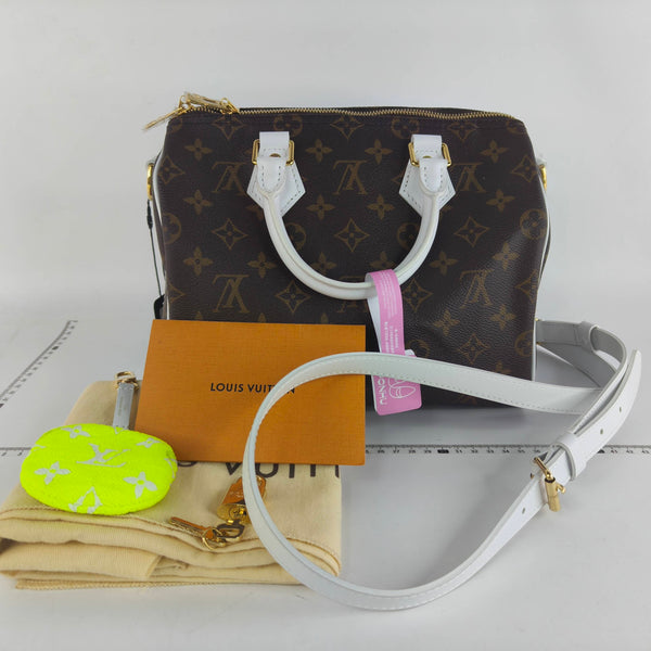 【TikTok Livestream】Louis Vuitton/LV Match Speedy Bandouliere 25 Coated Canvas Monogram/White Shoulder Bag