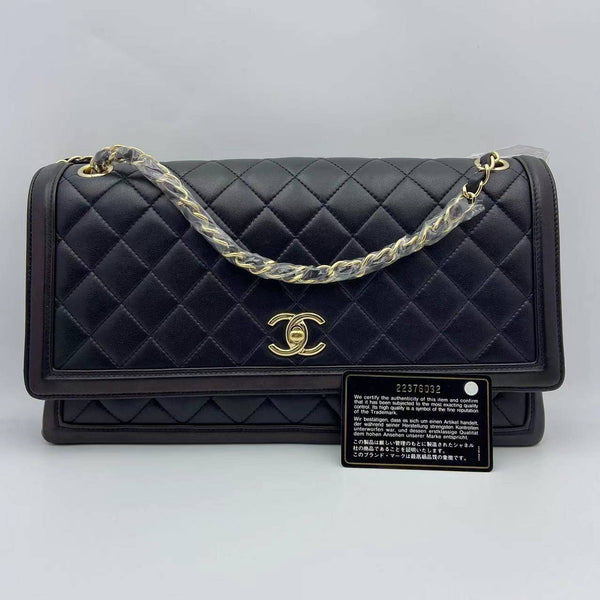 Chanel/CC Quilted Accordion Flap Bag Black with Gold Hardware Shoulder Bag