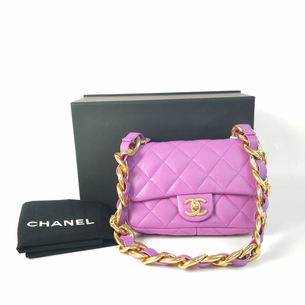 Chanel/CC Small CC Funky Town Small Lambskin Purple Shoulder Bag