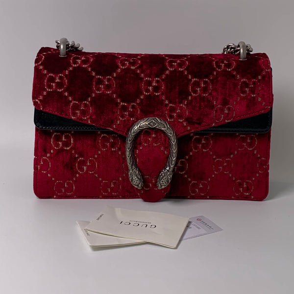 【TikTok Livestream】Gucci/ GG Velvet Dionysus Meidum Red with Gold Logo