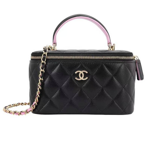 Chanel/CC Top Handle Vanity Case With Chain Black Lilac