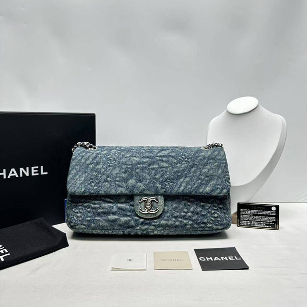 Chanel/CC Camellia Large Embroidered Flap Blue BFCM