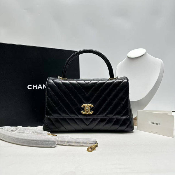 Chanel/CC Coco Handle Small Chevron Quilted Flap Black BFCM