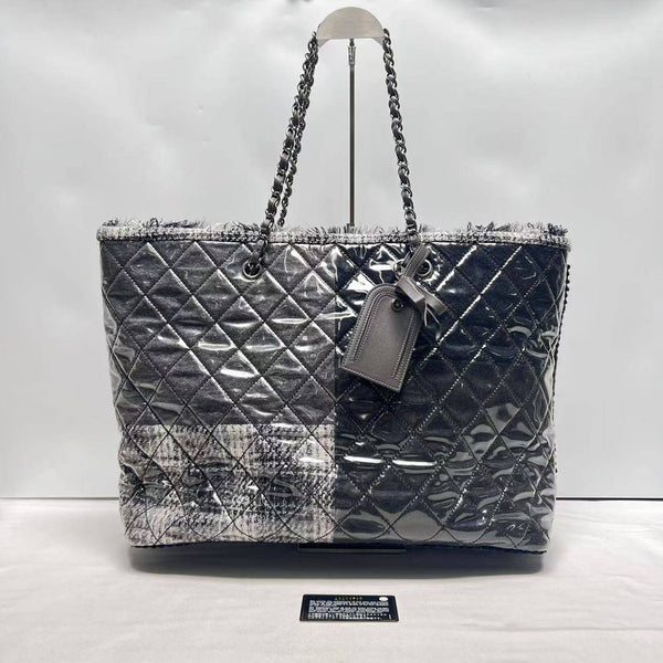 Chanel/CC Funny Patchwork Tote Large Quilted Vinyl Grey