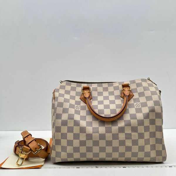 【TikTok Livestream】Louis Vitton/LV Speedy 30 Bandouliere Damier Azur