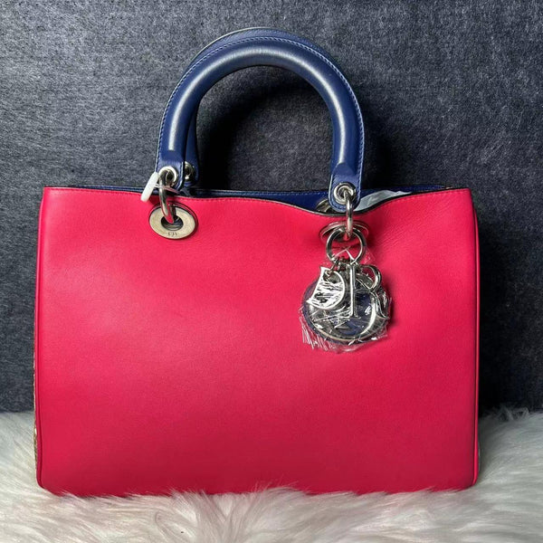 【TikTok Livestream】Dior/CD Diorissimo Medium Calfskin/Python Hot Pink Shoulder Bag