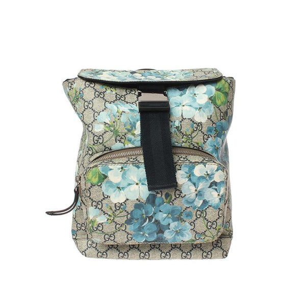 【TikTok Livestream】GUCCI/GG Buckle Blooms Print Blue Supreme Canvas Backpack