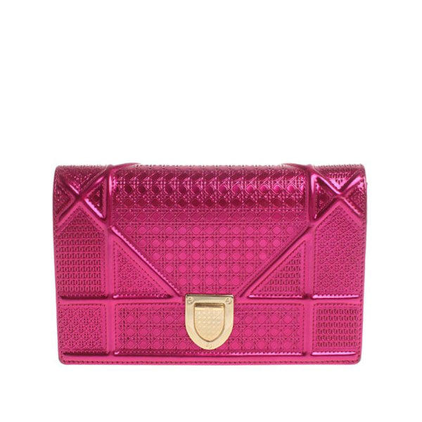 【TikTok Livestream】Dior/CD Diorama Mini Micro Cannage Flap Metallic Fuchsia