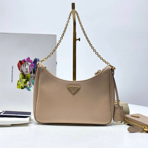 【TikTok Livestream】Prada Re Edition 2005 Leather with Accessory Pouch Beige CPU0204