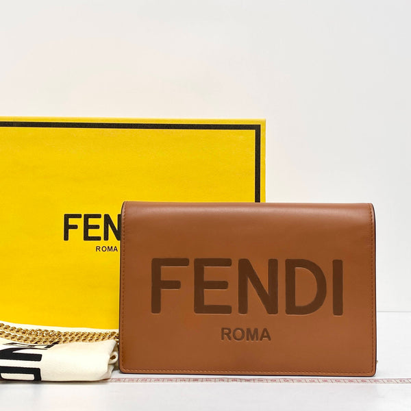 【TikTok Livestream】Fendi Tamponato Logo Embossed WOC Caramel