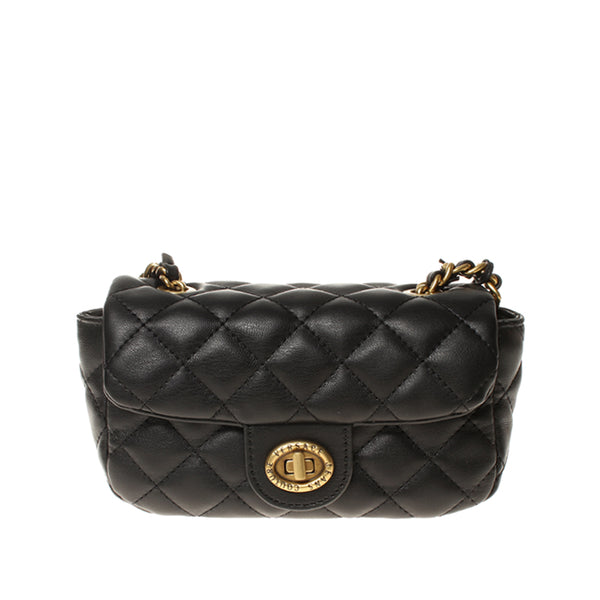 VERSACE/ VERSACE JEANS Black Diamond Quilted All Leather Crossbody Gold Hardware